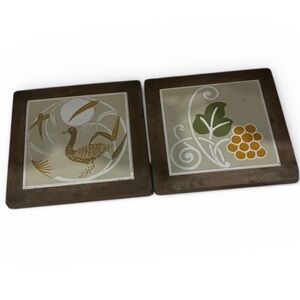 Action Italy SET/2 Grapevine Holiday Trivets Tile Decor Grapes DucksFloral Motif